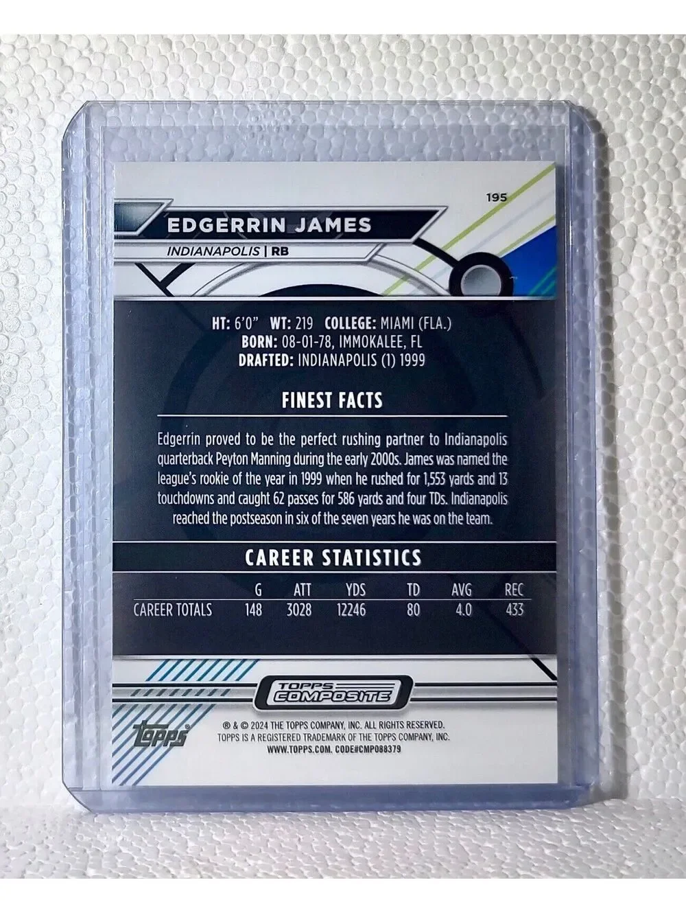 2023 Edgerrin James Topps Finest NFL #195 Football Card Indianapolis Colts